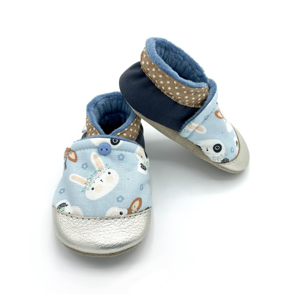 Chaussons bébé Soan cuir doré panda lapin bleu clair - Dont Forget Melanie