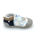 Chaussons enfant cuir Soan tissu bleu clair pois beige faon lapin - Dont Forget Melanie