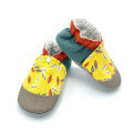 Pantoufles souples enfant cuir Emile tissu jaune feuilles d'arbres - Dont Forget Melanie