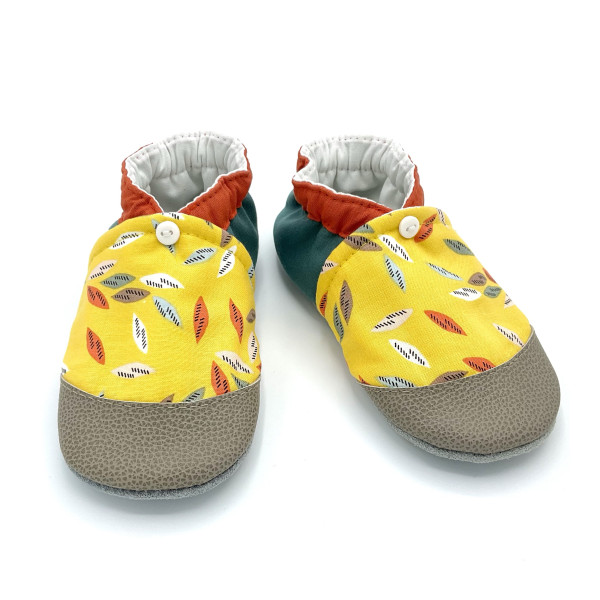 Chaussons bébé cuir Emile jaune vert orange made in France - Dont Forget Melanie