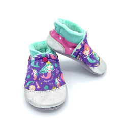 Chaussons cuir bébé violet rose vert menthe sirènes 19 20 - Dont Forget Melanie