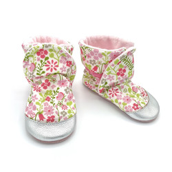 Chaussons bottes fourrés semelles cuir antidérapantes fleurs made in France - Dont Forget Melanie