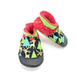Chaussons semelles cuir antidérapants rennes Noël doré rouge vert noir - Dont Forget Melanie