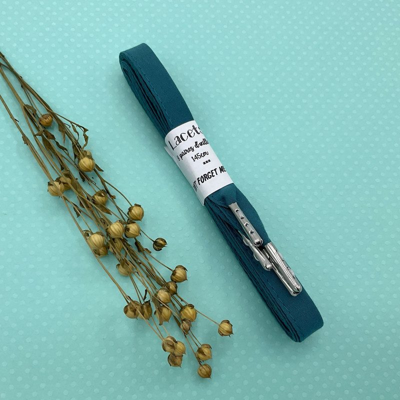 Lacets tissu unis bleu canard fabrication française différentes longueurs - Dont Forget Melanie