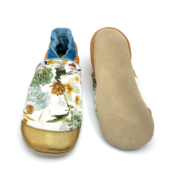 Chaussons femme semelles croûte de cuir imprimé fleurs poétiques - Dont Forget Melanie