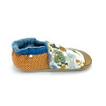 Chaussons cuir tissu Blanche fleurs bleu blanc beige coloris doux made in France - Dont Forget Melanie