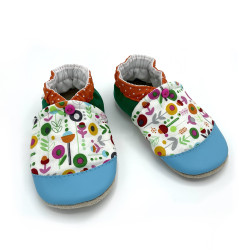 Chaussons cuir bébé Mia tissu fleurs multicolores - Dont Forget Melanie