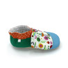 Chaussons cuir souple bébé Mia tissu pois orange vert fleurs - Dont Forget Melanie
