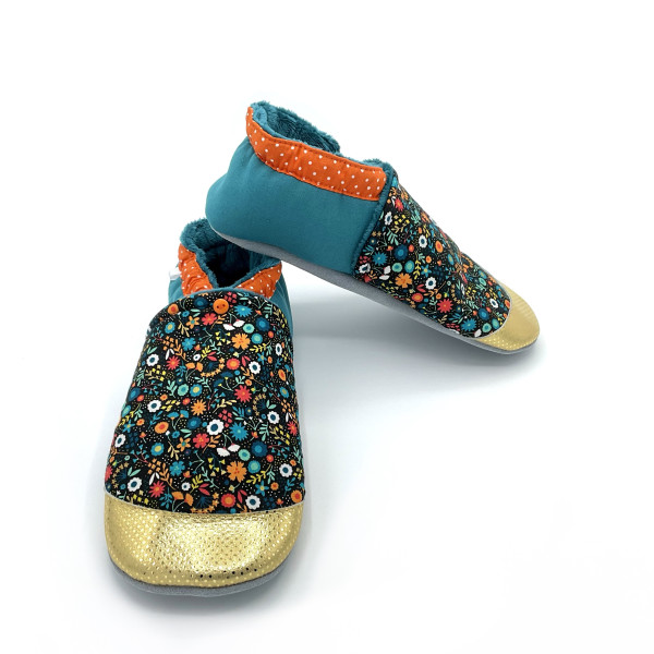 Chaussons cuir souple femme fourrés petites fleurs chauds - Dont Forget Melanie