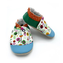 Chaussons en cuir souple imprimés de fleurs pop