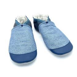 Chaussons en cuir souple motif graphique bleu