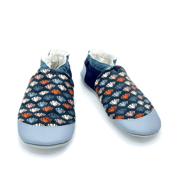 chaussons cuir souple mixtes motif graphique bleu blanc rouge - Dont Forget Melanie