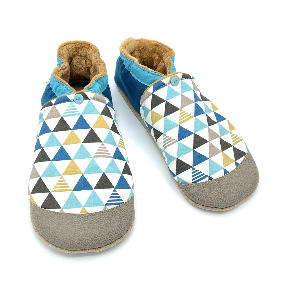 Chaussons adolescents cuir souple Dario triangles bleus - Dont Forget Melanie