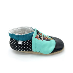 Chaussons cuir Gus tissu noir vert paresseux raton laveur - Dont Forget Melanie