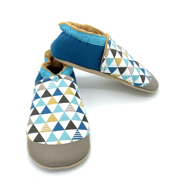 Chaussons cuir souple mixtes Dario imprimé géométrique bleu - Dont Forget Melanie