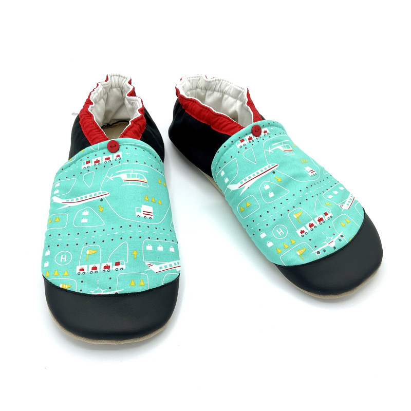 Chaussons cuir souple tiennent pieds adolescents garçon avion originaux - Dont Forget Melanie
