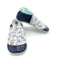 Chaussons cuir souple femme fleurs fines blanc bleu marine vert menthe - Dont Forget Melanie
