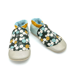 Chaussons en cuir souple imprimés de fleurs