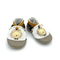 Chaussons cuir souple Jonas tissu noir blanc jaune moutarde roi lion - Dont Forget Melanie