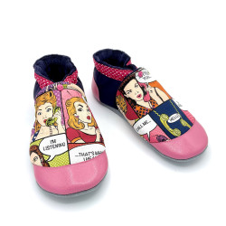 Chaussons en cuir souple imprimés de bandes dessinées retro