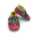 Chaussons fourrés créateur cuir souple Marie tissu rose vert petites fleurs - Dont Forget Melanie