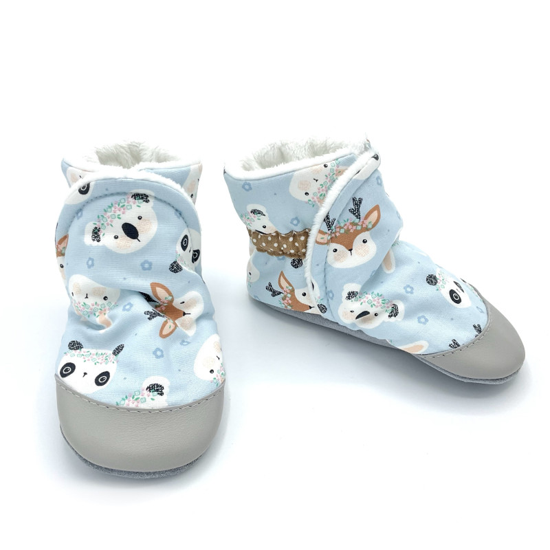Chaussons bottes fourrées bébé enfant Soan tissu bleu clair lapin panda faon - Dont Forget Melanie